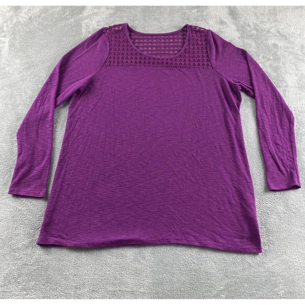 Lane Bryant Womens Purple Slub Knit Mesh Yoke Long Sleeve Top Plus Size 14/16
